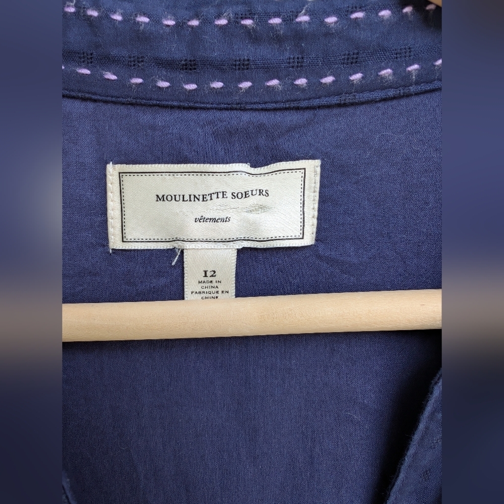 Anthropologie Moulinette Soeurs Navy Blue Button-Front Shirt Dress - Picture 4 of 7